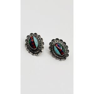 sterling silver 925 Earrings Vintage Southwest Native American Signed Q.T.